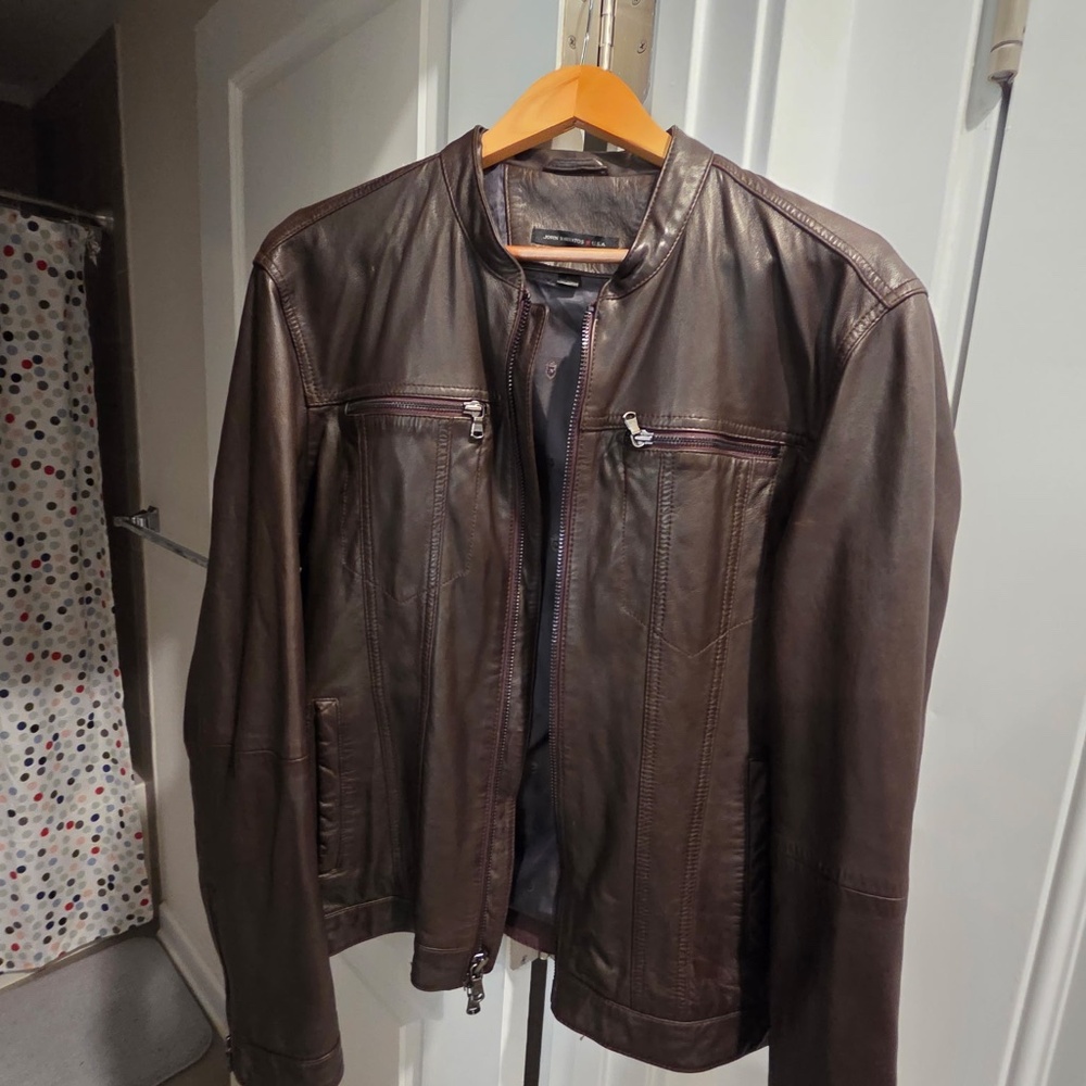 John Varvatos Brown leather Motorcycle Jacket Size L